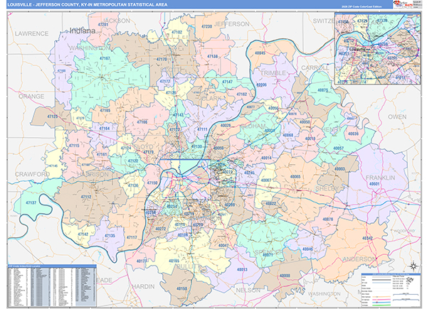 Louisville-Jefferson County Metro Area Wall Map